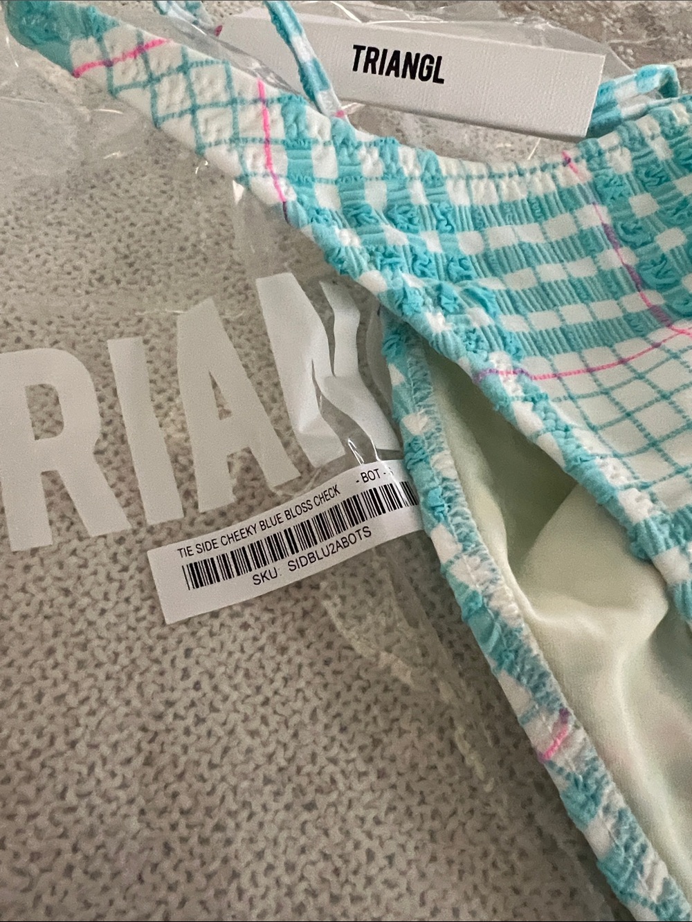 NWT triangl swimwear Blue Bloss Check Tie-Side Triangle Bikini size Small - Picture 9 of 15